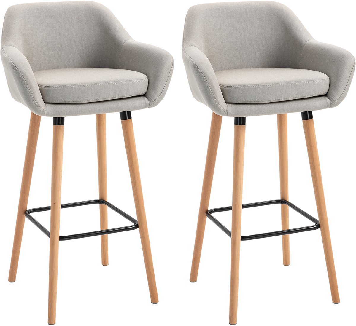 Clruro Barkrukken - 55x48x100 cm - 2 Stuks met Rugleuning - Voetsteun - Linnen/Beukenhout - Beige