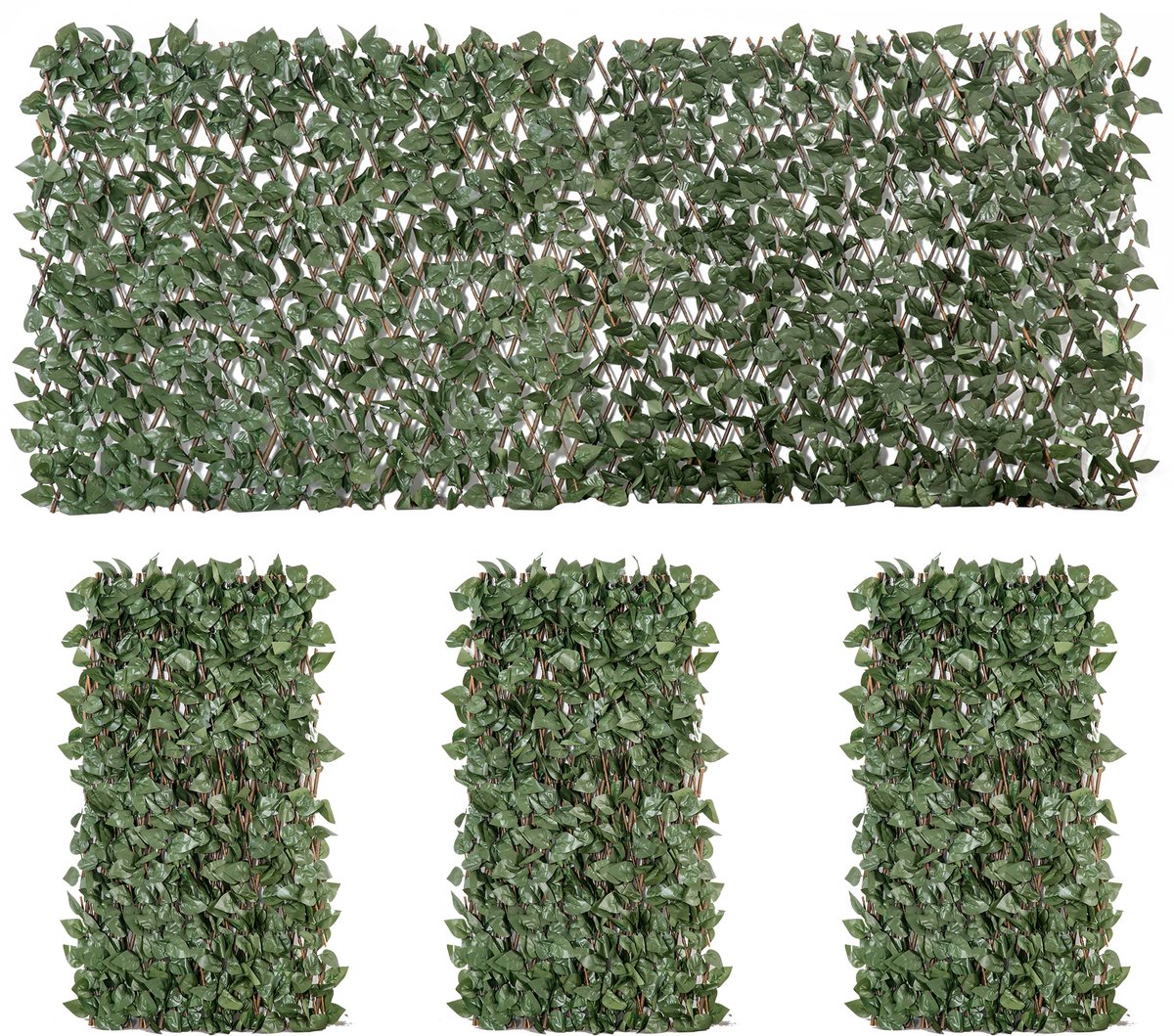 4-delige set kunstige klimophaag - wanddecoratie met groene bladeren - uitrekbaar - van polyester - 200 x 100 cm