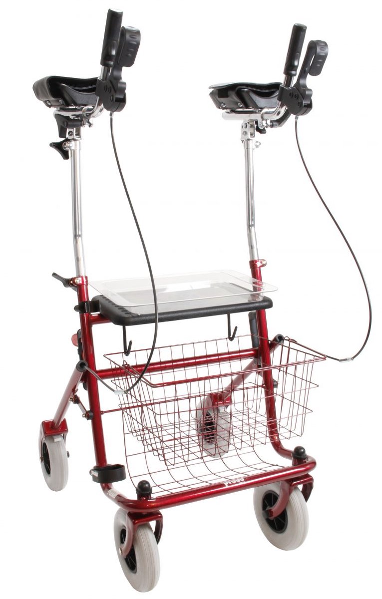 Premis - Rollator - met Bredere onderarmschalen (Steunen) - Belastbaar tot 120 kg - Inklapbaar - Metallic Rood