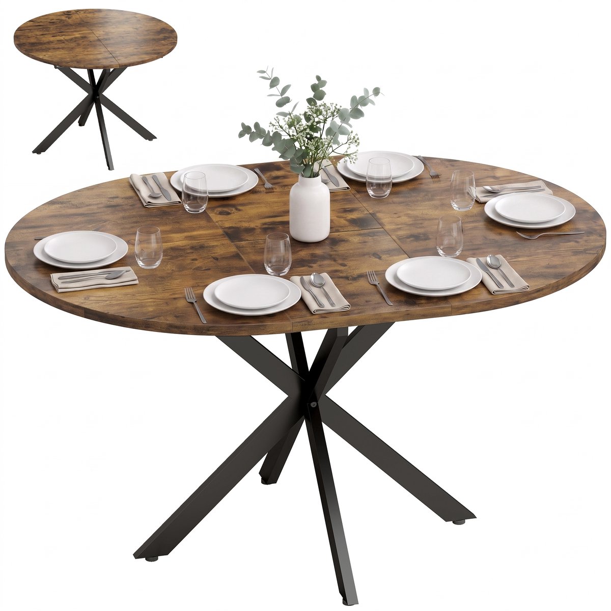 Eettafel-Uitschuifbare eettafel - 4-6 personen - Spinpoot - Rustiek bruin