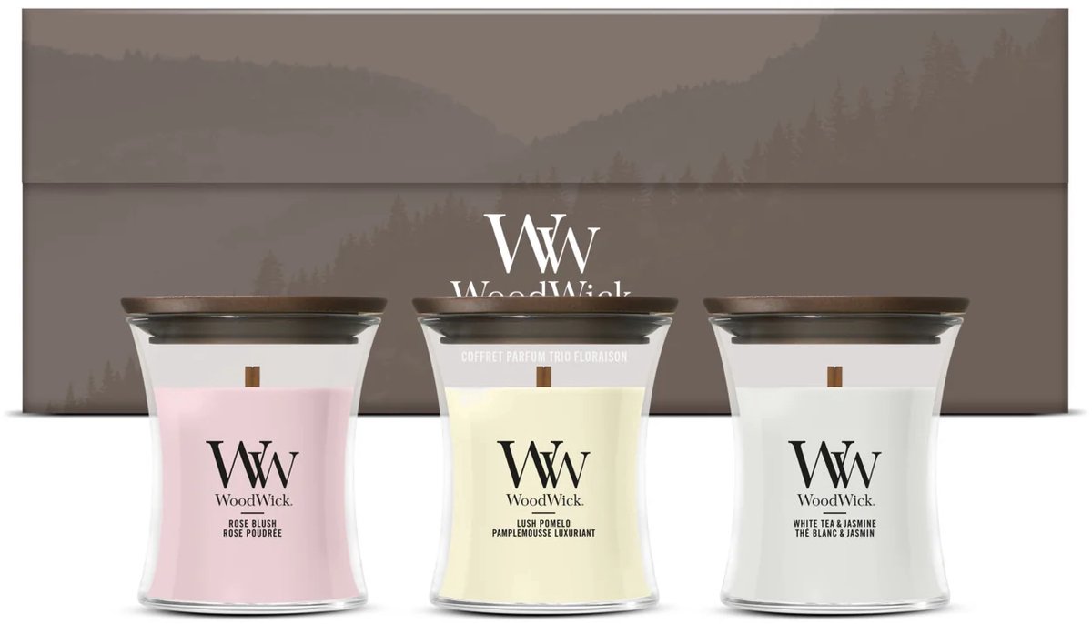 WoodWick Deluxe Cadeauset 3 Mini Geurkaars - Blooming Trio Grijs
