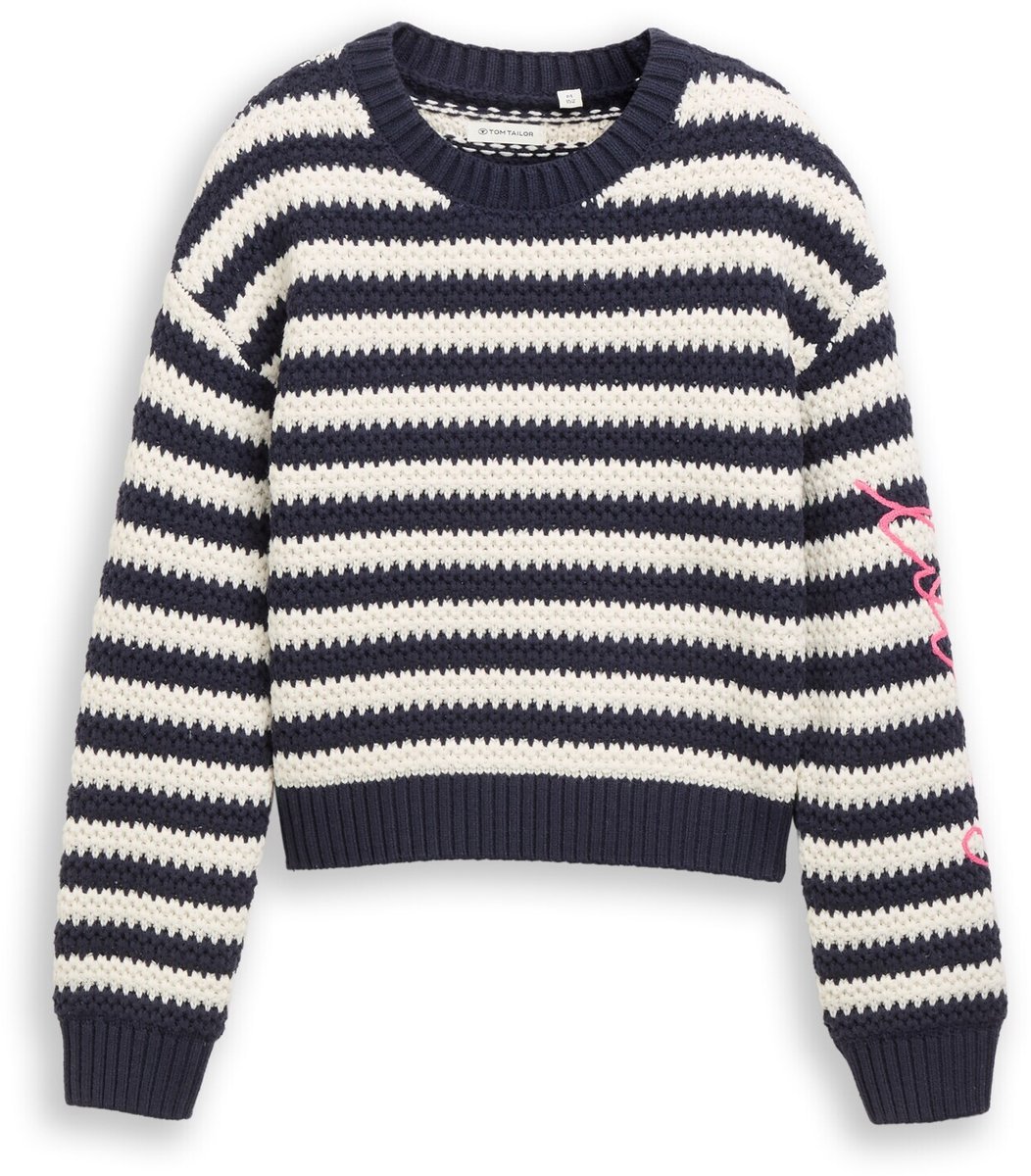Tom Tailor - Gebreide trui met streepmotief - Maat 164 - navy offwhite stripe pink