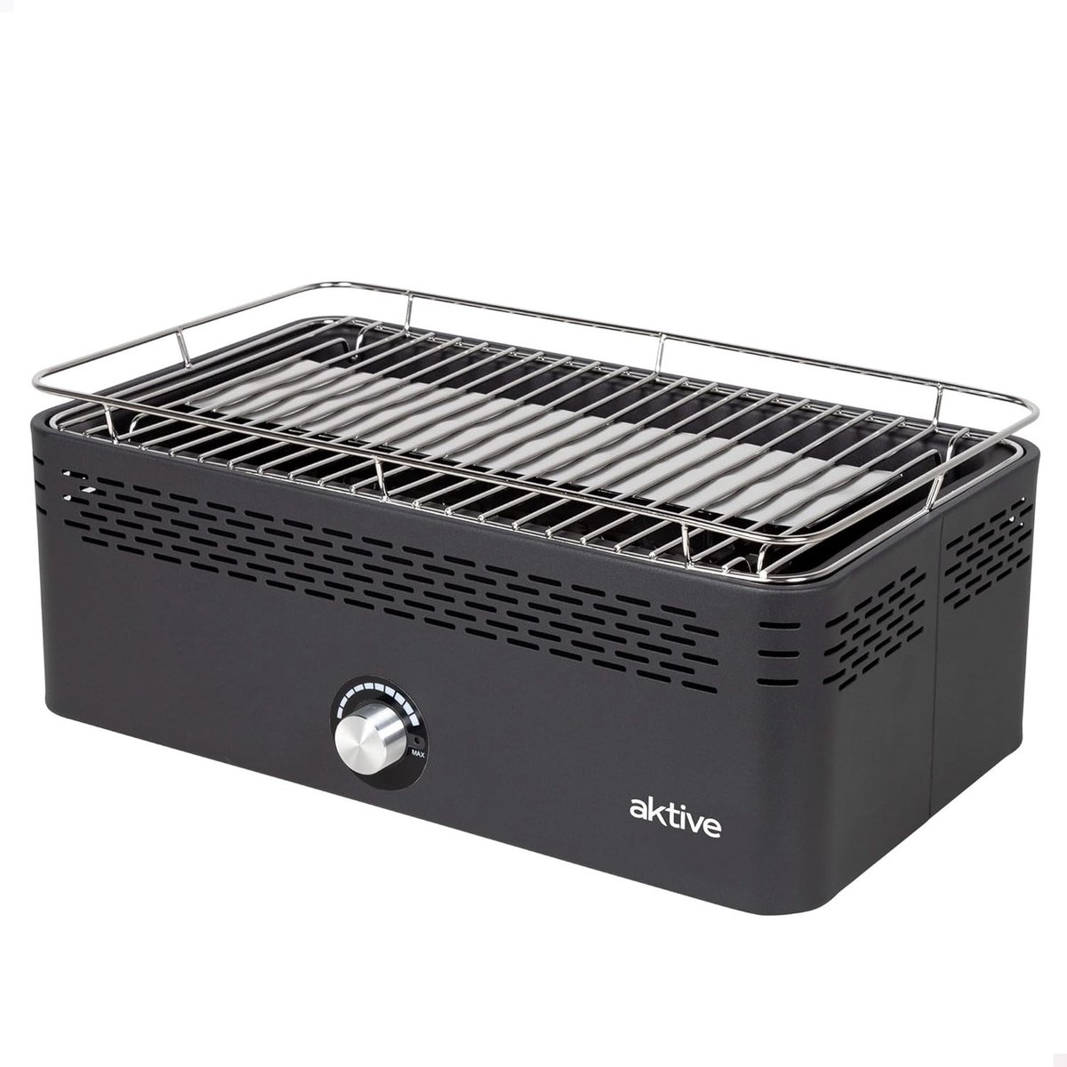 Plancha barbecue - Zwart rechthoekig - 45 x 28 x 19 cm - Draagbare houtskoolgrill van roestvrij staal - Voor balkon en terras
