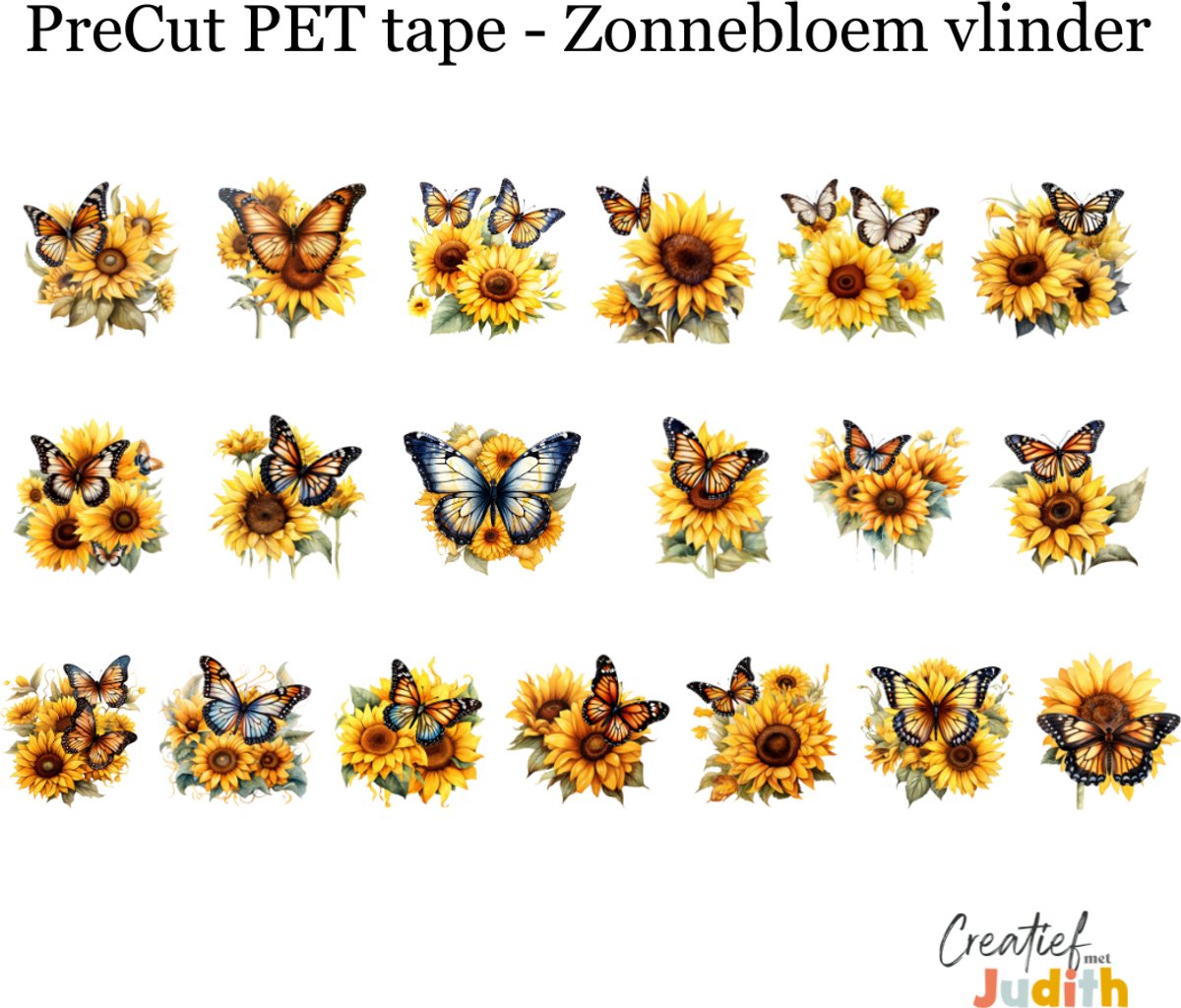 Bullet Journal Pet Tape zonnebloem Vlinder - Planner Agenda Stickers - dieren stickers - Transparante stickers 2mtr - Scrapbook stickers - Doorzichtige Deco stickers - Pre-cut stickers - volwassenen en kinderen