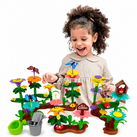 Bloemen Bouwset met Insecten 118 stukken- Bloemen Speelgoed Meisje 3-6 jaar -Motoriek Speelgoed 4 jaar- Cadeau meisje 3 4 5 jaar - Montessori Speelgoed 4 jaar - Kinderspeelgoed Meisje 3 jaar - Motoriek Speelgoed voor Peuters