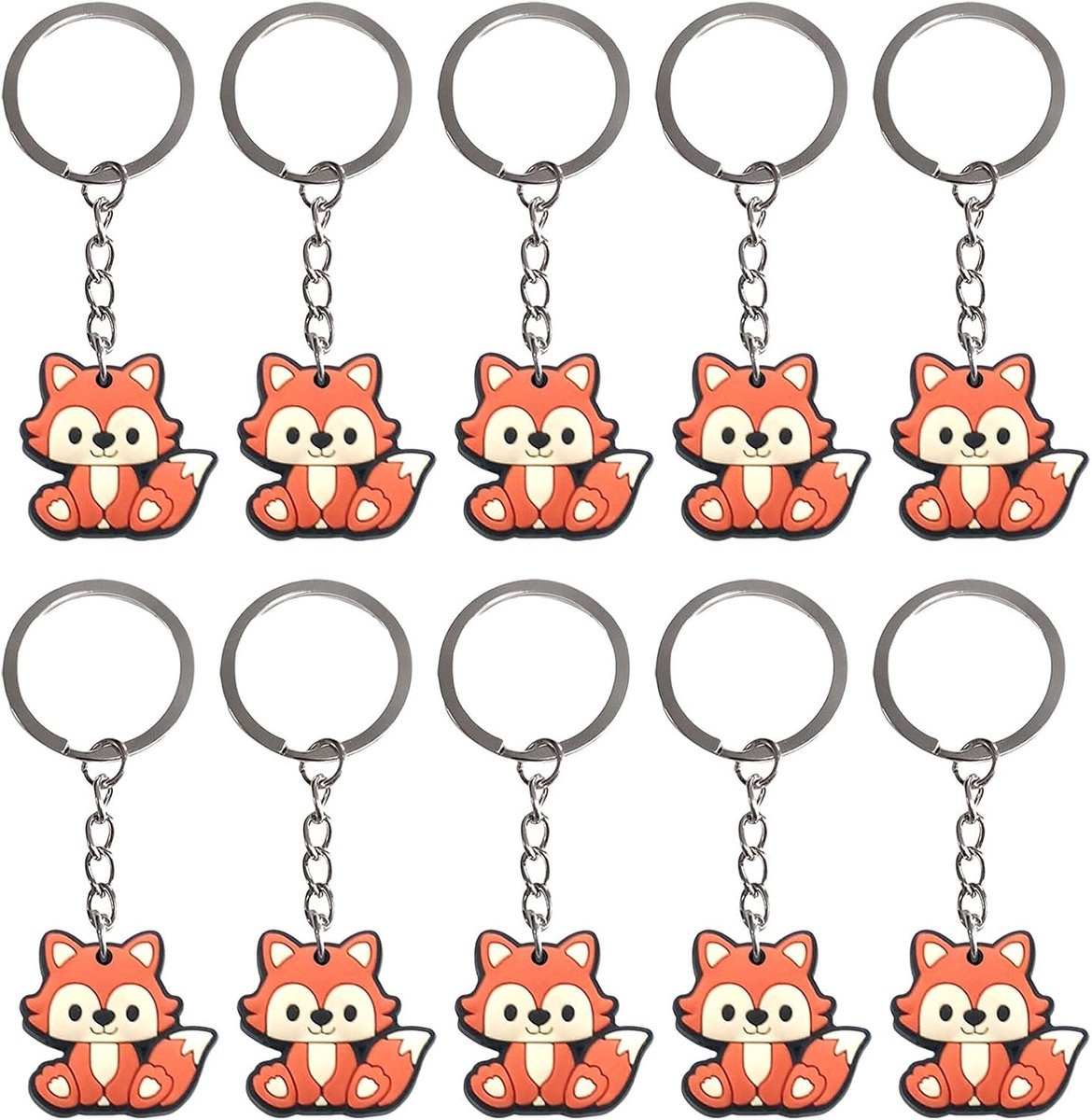 10 Pcs Fox Sleutelhangers, Dieren Sleutelhangers voor Kinderen, Perfect voor Verjaardagsfeestjes en Cadeaus, Multicolor, L