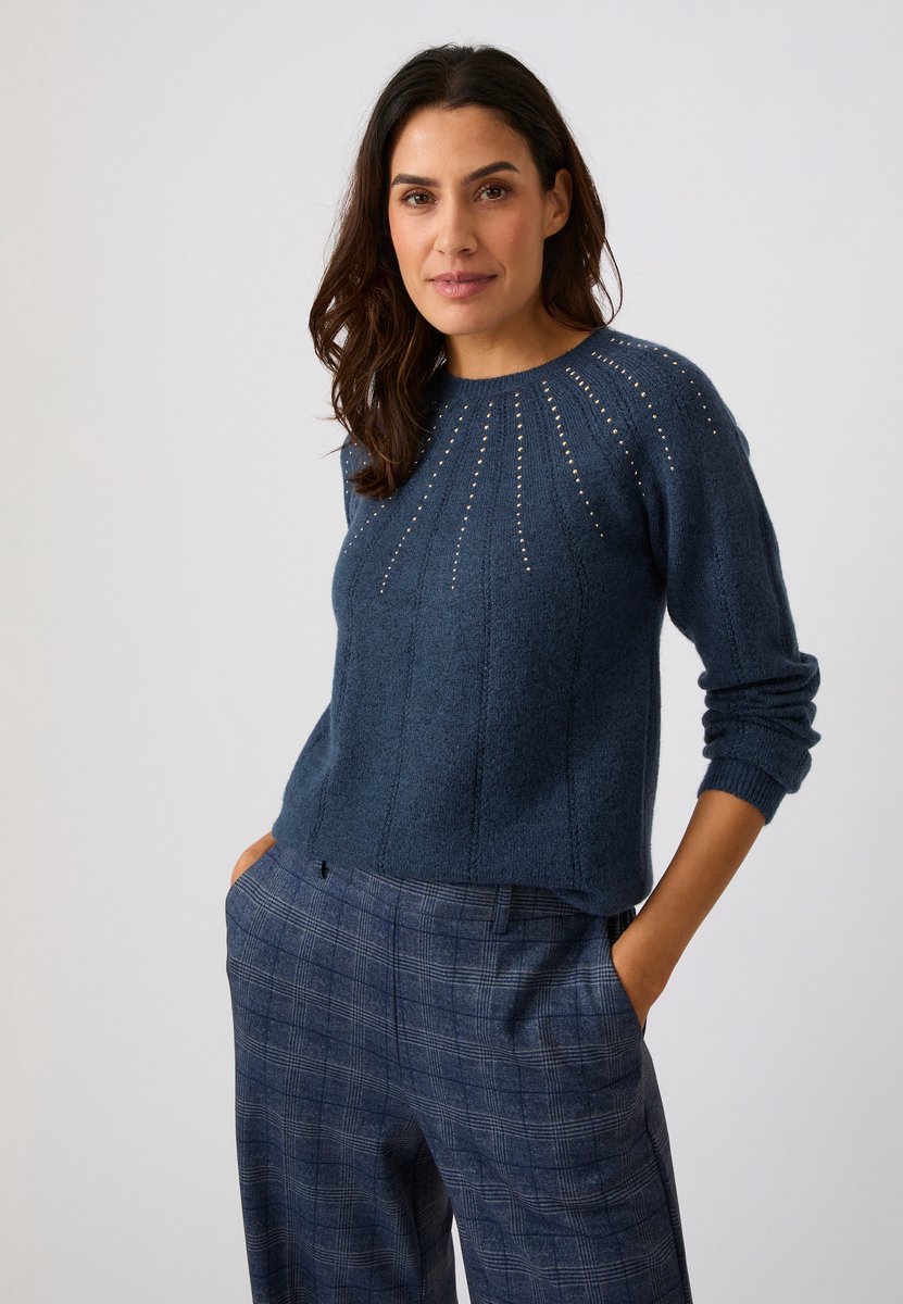 Damart - Thermolactyl trui van opengewerkt tricot met spijkerdetails - Dames - Blauw - XS