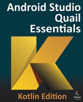 Android Studio Quail Essentials - Kotlin Edition. Goudgele letter K op blauwe achtergrond.