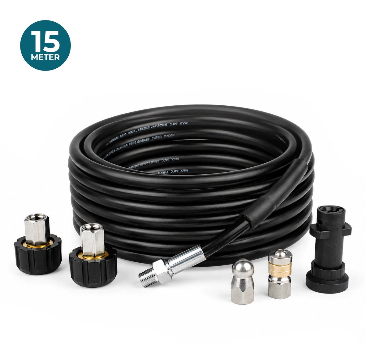 Aquila Rioolslang & Rioolrat 15 Meter voor Kärcher K2 t/m K7 - Rioolreinigingsset met Pistool-/Lansaansluiting of M22-14/15 - Hogedrukreiniger Accessoires - Rioolontstopper - WC Ontstopper met Hoge Druk - Roterende & Voorwaartse Kop