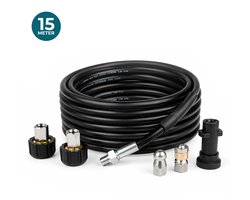 Aquila Rioolslang & Rioolrat 15 Meter voor Kärcher K2 t/m K7 - Rioolreinigingsset met Pistool-/Lansaansluiting of M22-14/15 - Hogedrukreiniger Accessoires - Rioolontstopper - WC Ontstopper met Hoge Druk - Roterende & Voorwaartse Kop
