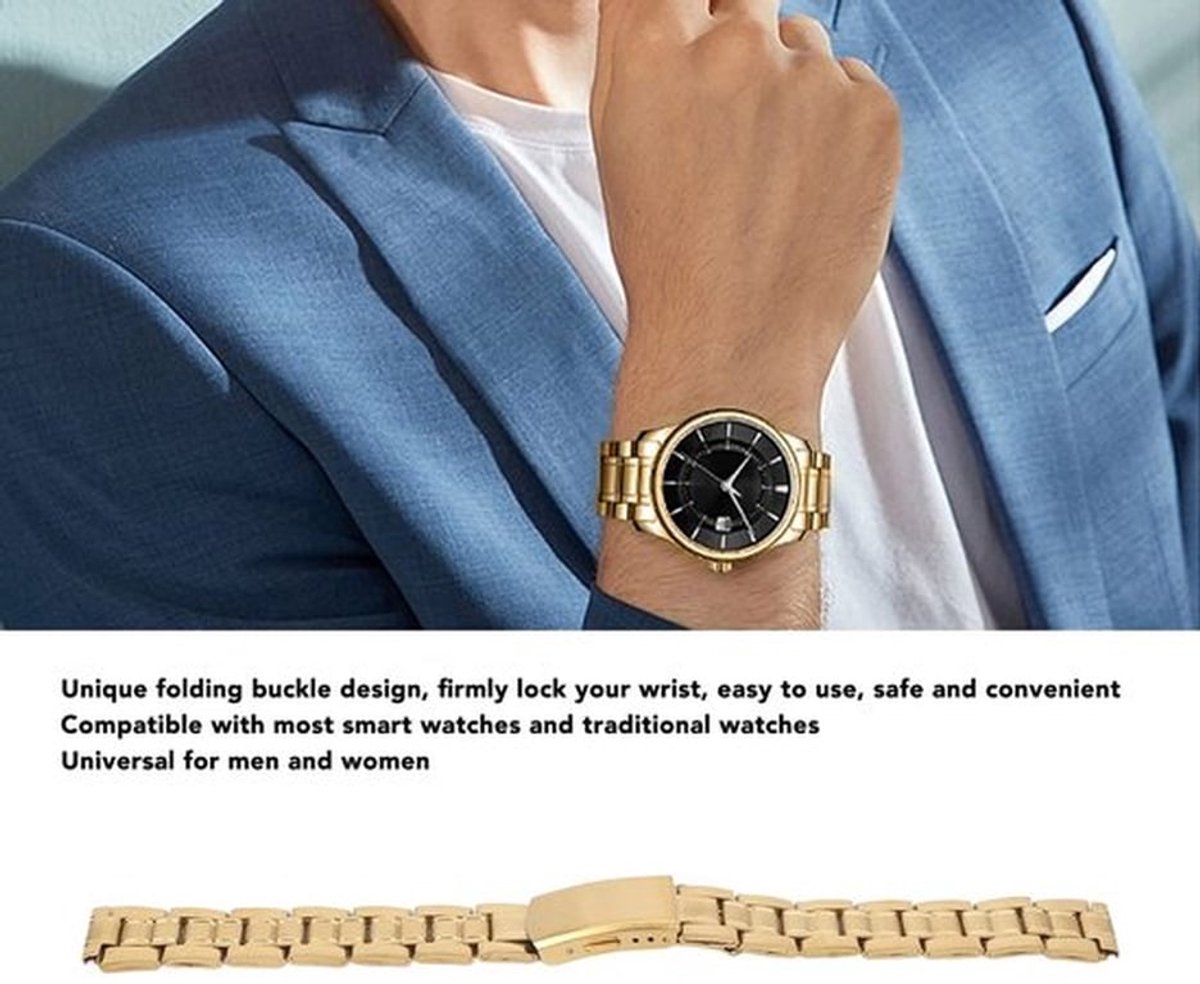 Horlogeband Roestvrij Staal - Verstelbaar Ontwerp - Quick Release - 12/14/16/18/20/22 Mm - Dubbele Sluiting - Luxe en Duurzaam - Horloge