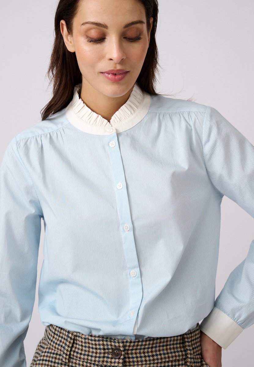 Damart - Gestreepte popeline blouse van puur katoen - Dames - Blauw - 52