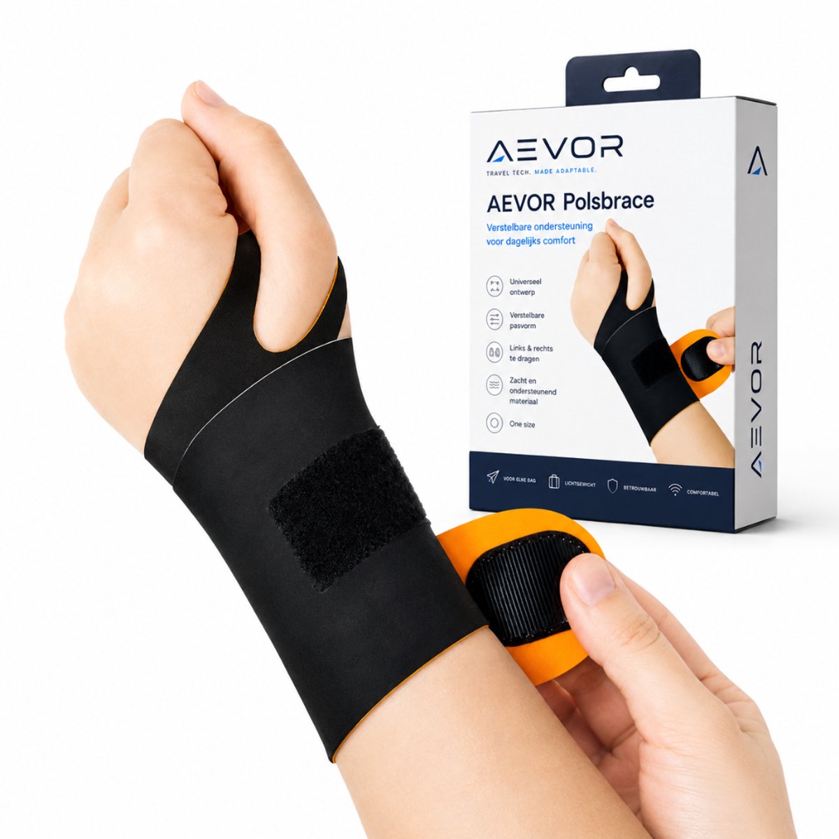 AEVOR® Polsbrace bij Carpaal Tunnel Syndroom en Overbelasting - Elastische Polsbandage van Ademend Mesh - Links en Rechts - One Size - Zwart