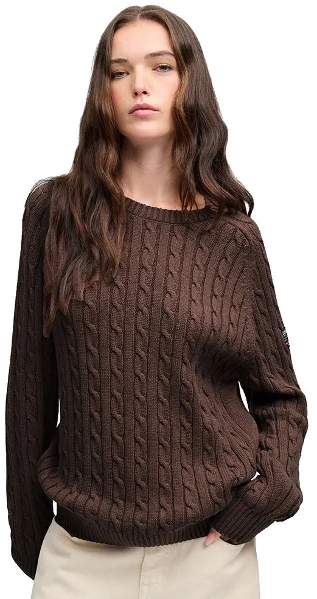 Superdry Slouchy Kabeltrui Dames Sweaters Chocoladebruin Gemeleerd