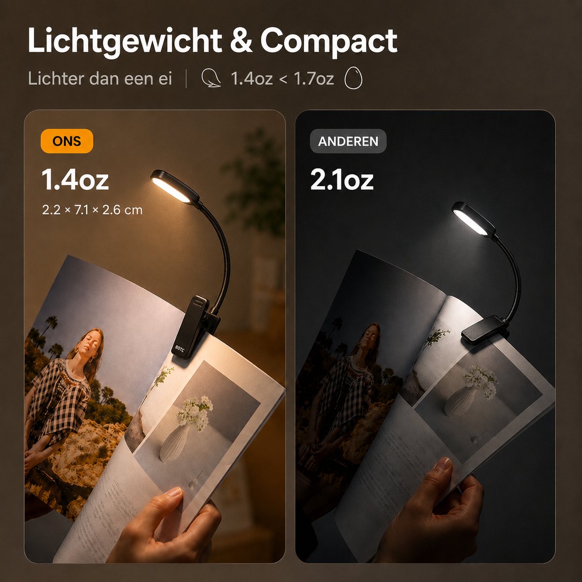 BOTC LED Leeslampje voor boek - 3 Lichtstanden & Oplaadbaar - Boeklampje - Klemlamp - Verstelbaar - USB Oplaadbaar - Zwart — cadeau in Gadgets - foto 4