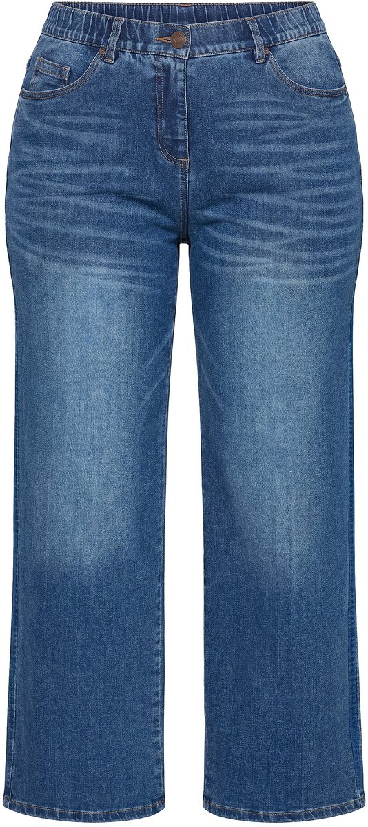 Ulla Popken - Dames - Jeans Mary ripslint wijde pijpen stretch - Blauw denim - Maat 62