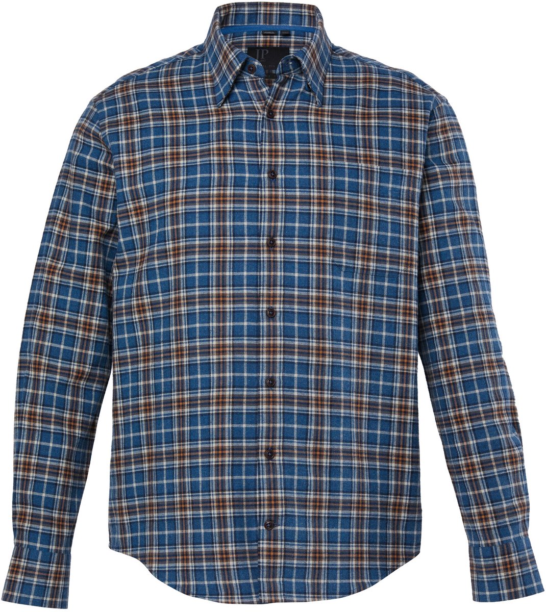 JP 1880 - Heren - Geruit overhemd lange mouwen flanel modern fit tot 8XL - Grijsblauw - Maat 3XL