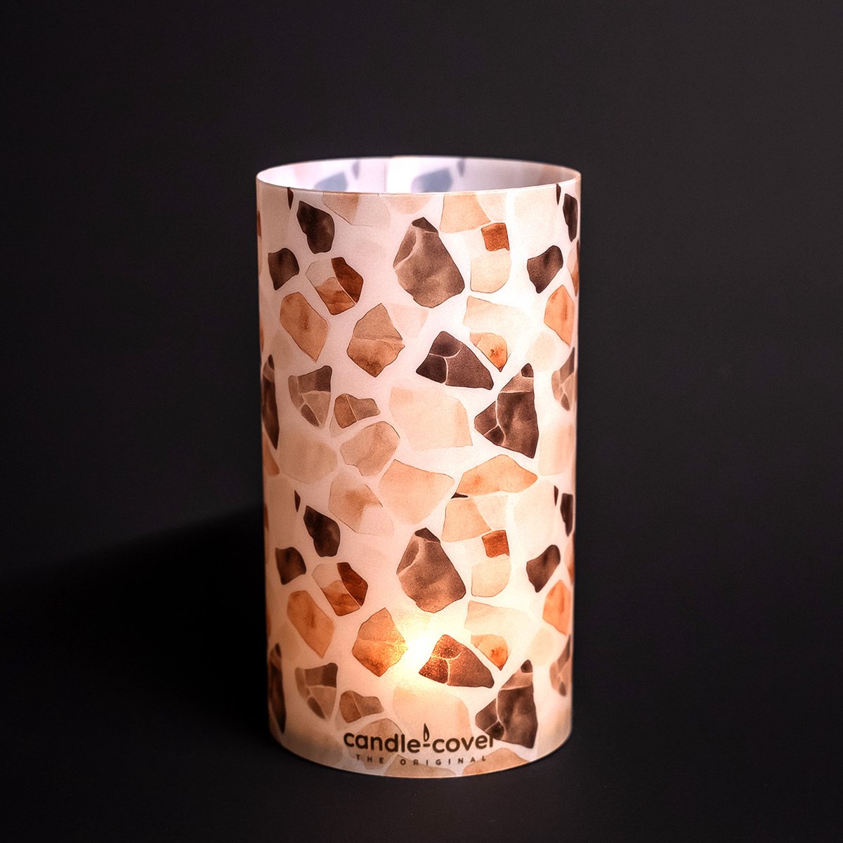 Candle-Cover - Stones - Steentjes - trendy omhulsel voor (oplaadbaar) theelicht en waxinelicht - windlicht - 9 cm rond - 16 cm hoog