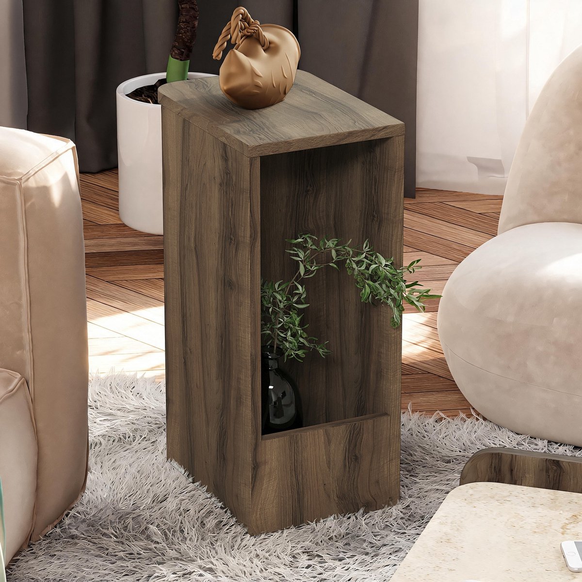 Asir - Bijzettafel - Antiek Walnoot - 24,8 x 34,8 x 60 cm