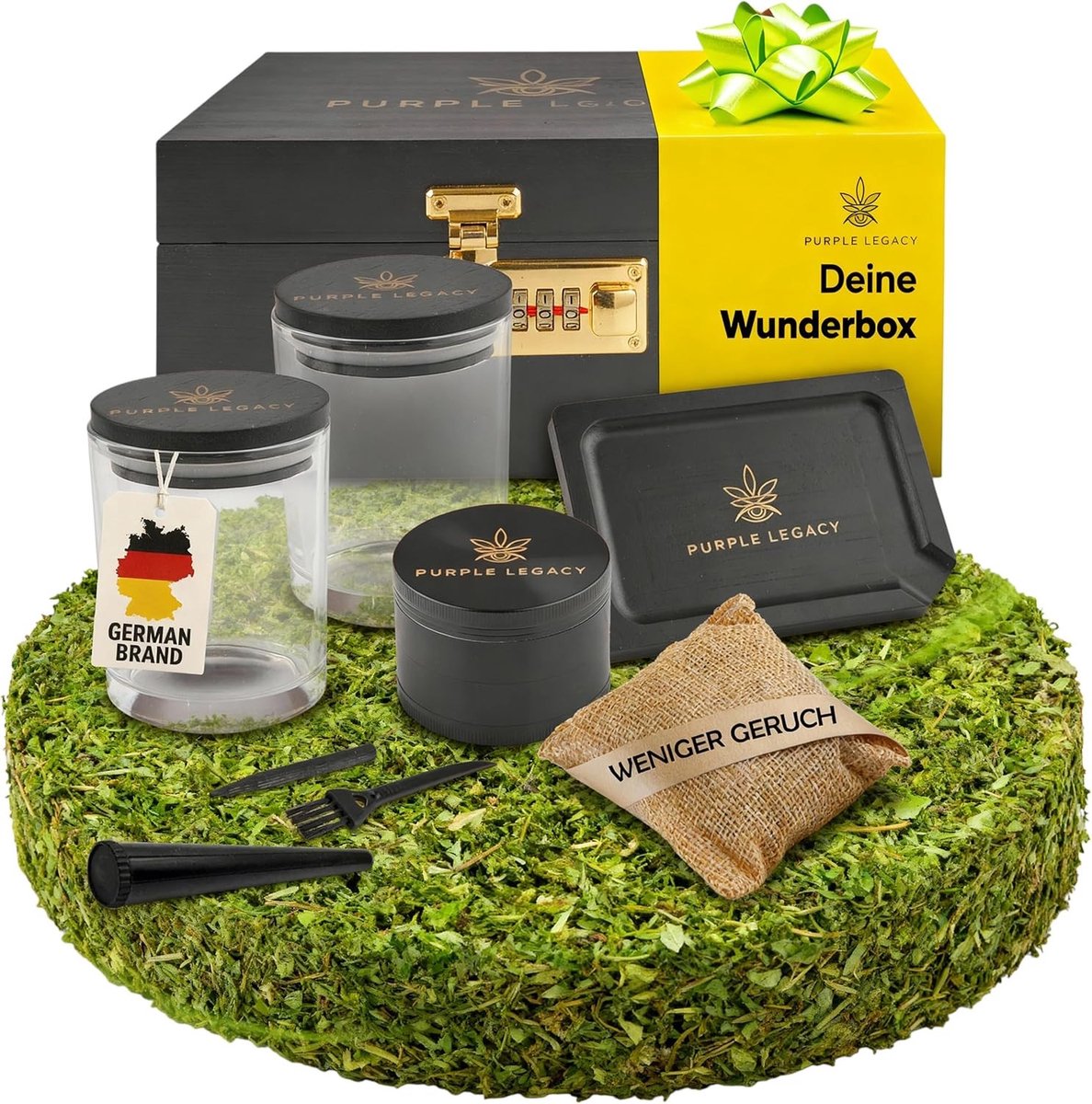 Afsluitbare Opbergdoos - Zwart - 20 x 23,9 x 10,2 cm - Dennenhouten Box met Accessoires voor Gedroogde Kruiden - Voor Thuisgebruik