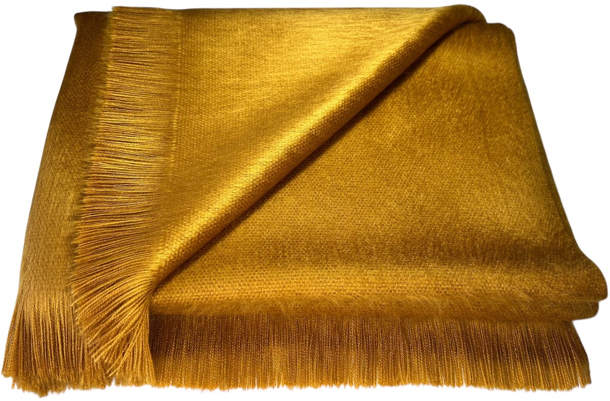 Alpaca D'Luxe Sjaal - Hypoallergeen - Goud - Luxe cadeau - Zacht en van Kwaliteit - Sjaals Dames - Sjaals Heren - Golden - Party sjaal - Elegant - Zakelijk - Scarf - Warm - Damesmode - Herenmode - Gift - Accessoires - Lange sjaal - Alpaca - Shawls