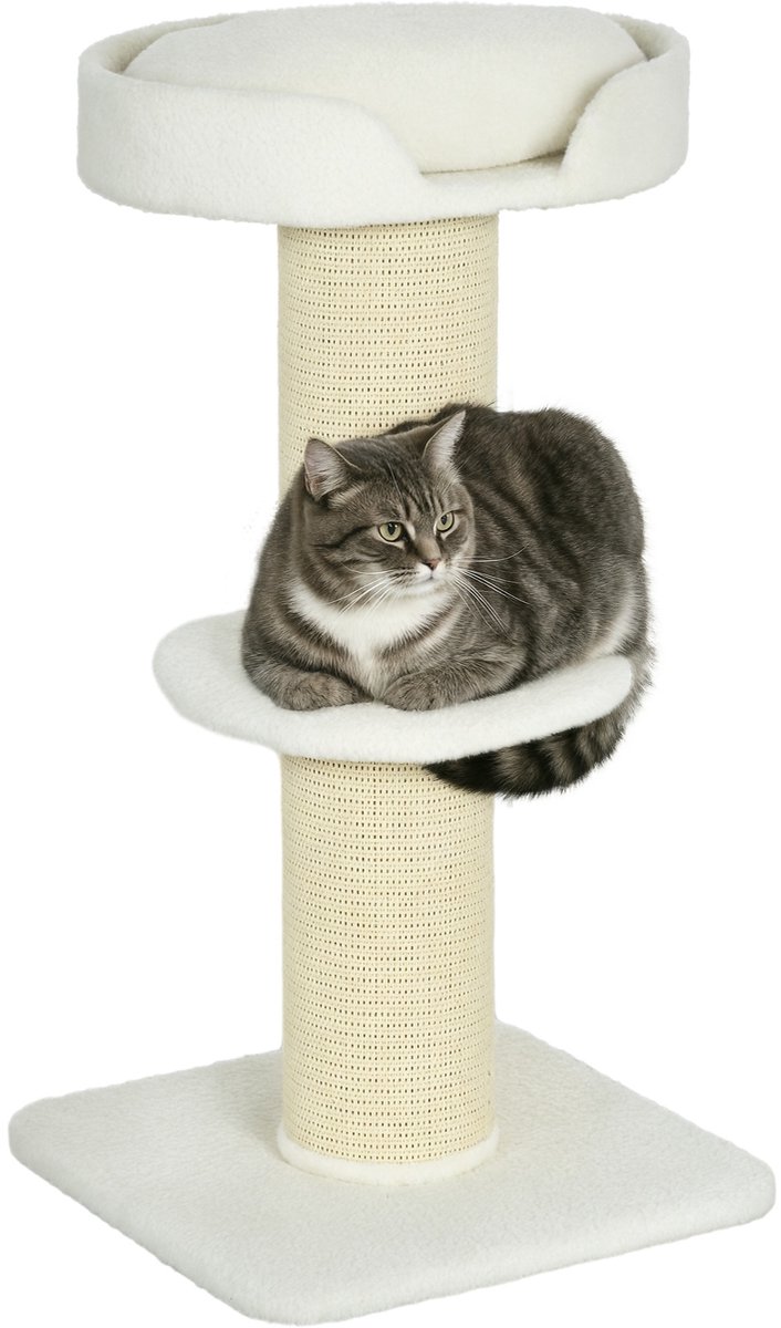 PawHut Krabpaal voor Katten, Spaanplaat - 45x45x91cm - Crème