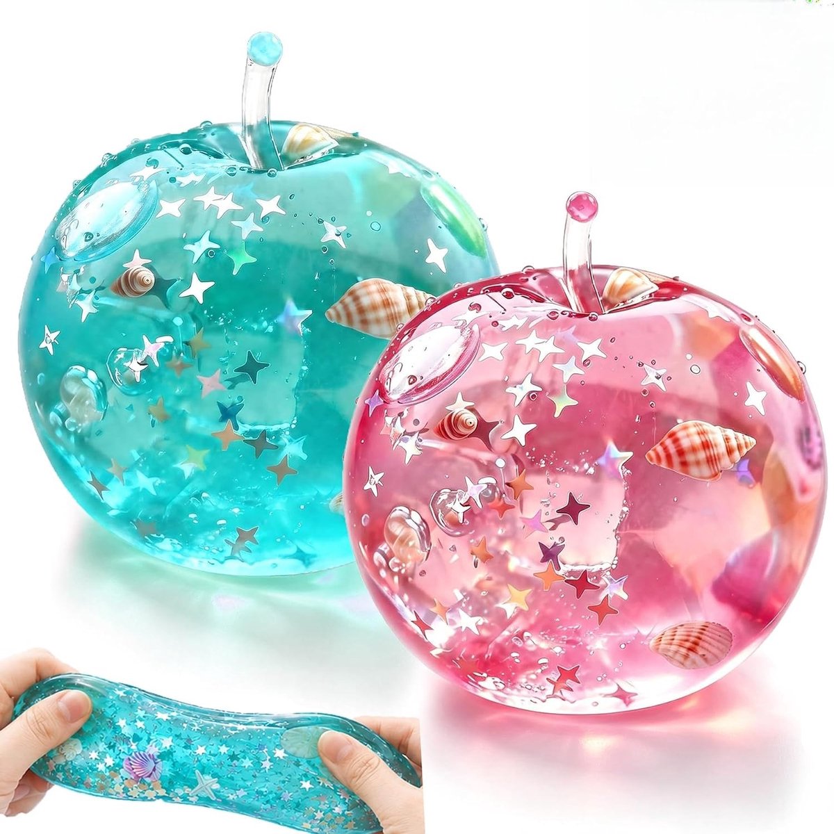 2er Set Apfel Squishy – Langsam Rückfederndes Anti-Stress-Spielzeug – Weiches Sensorik-Spielzeug mit Kokosduft – Für Büro, Schule und Freizeit – Blau & Rosa