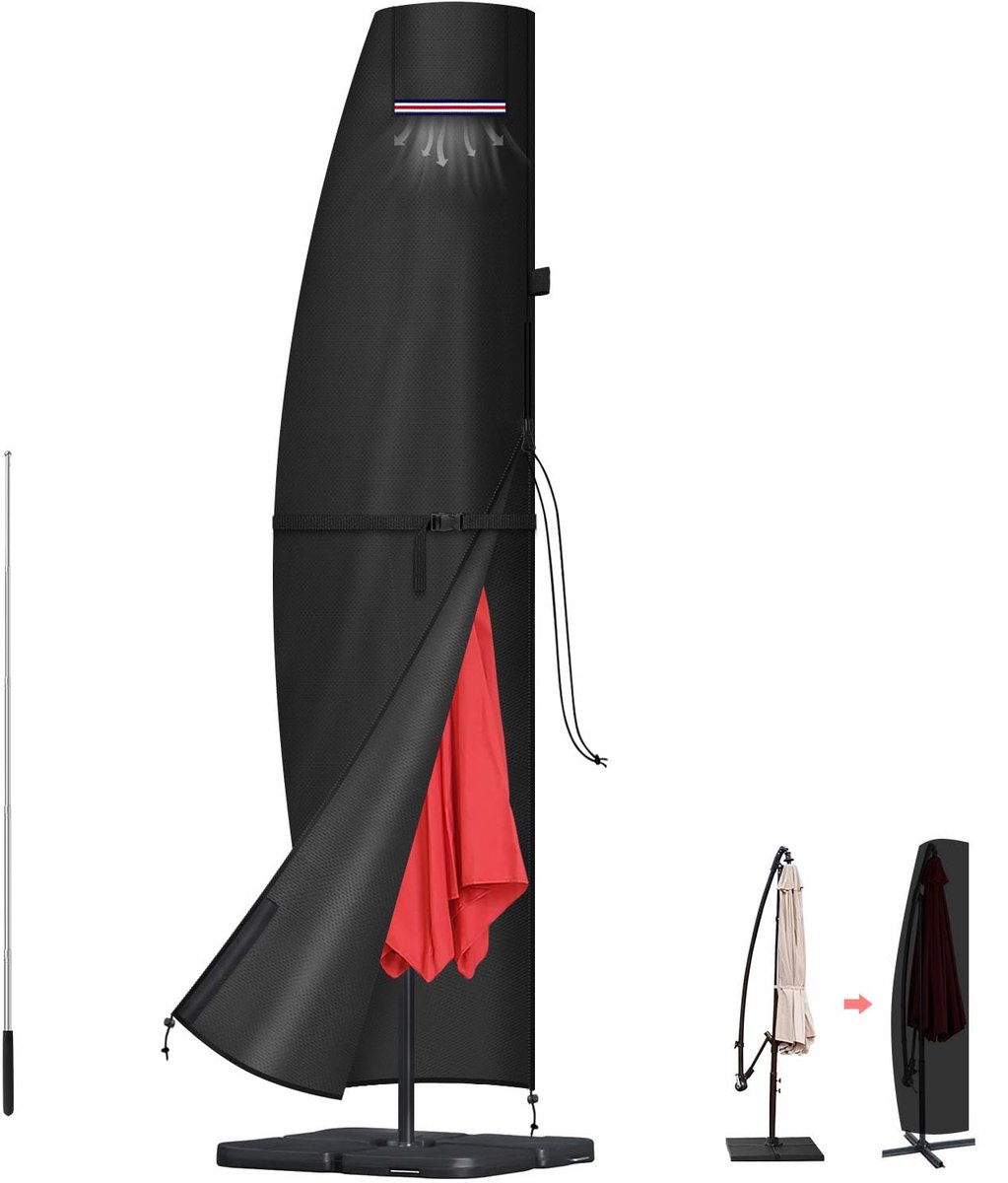 Famanu – Waterdichte parasolhoes met stang voor zweefparasol Ø 3-5m, grote afdekking van 420D Oxford, 260x40/70/50cm, ideaal voor bescherming tegen weersinvloeden