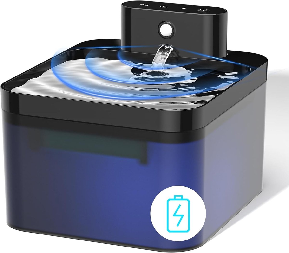 Waterfontein voor kat - Wit - 2,2 liter - Draadloze waterdispenser met sensor en LED - Voor katten en kleine honden