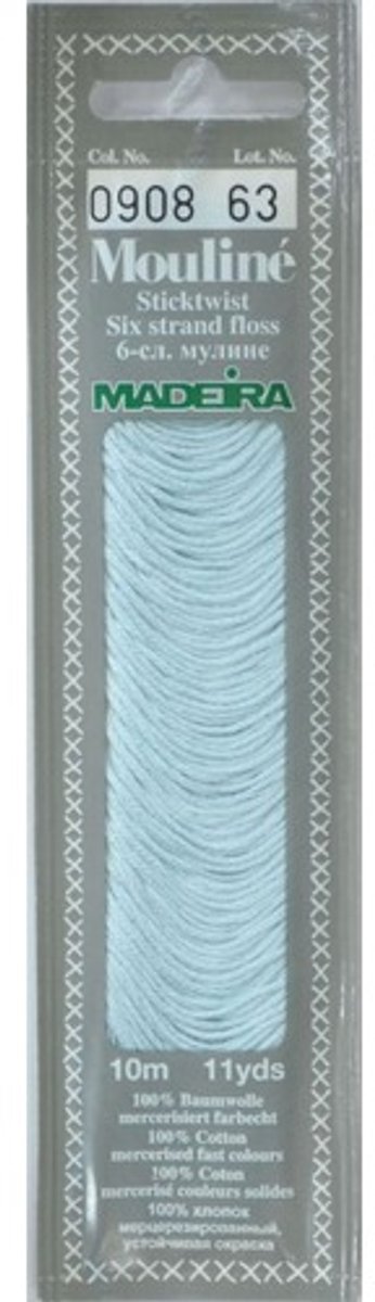 Borduurgaren Madeira Mouline 10 meter 6 draads splijtgaren - blauw (908)