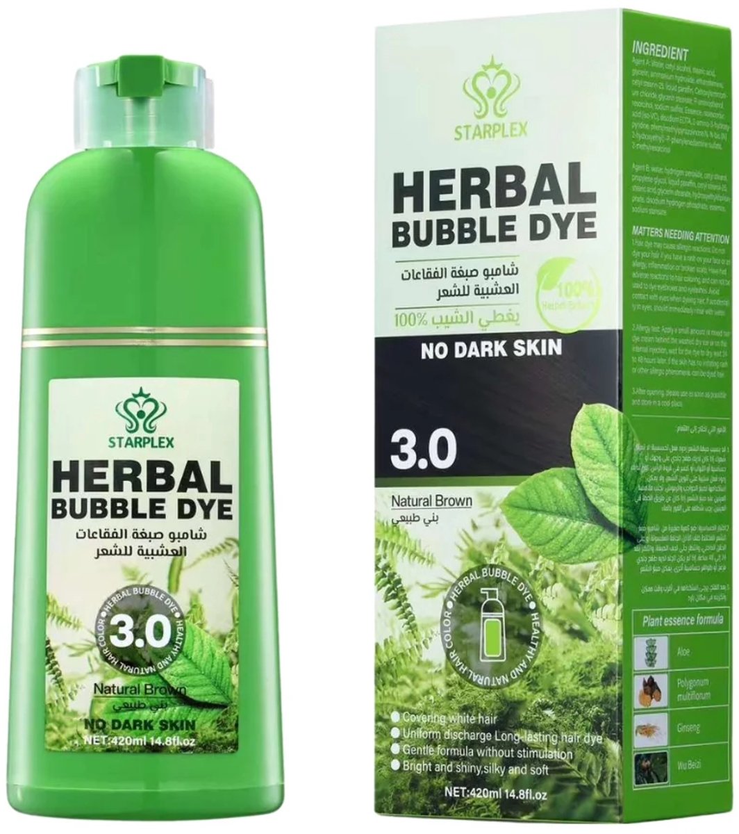 Dexe - Herbal Bubble Kleuren Shampoo - 3.0 Natuur Bruin - 420ml - 100% grijs dekkend - 100% natuurlijke formule