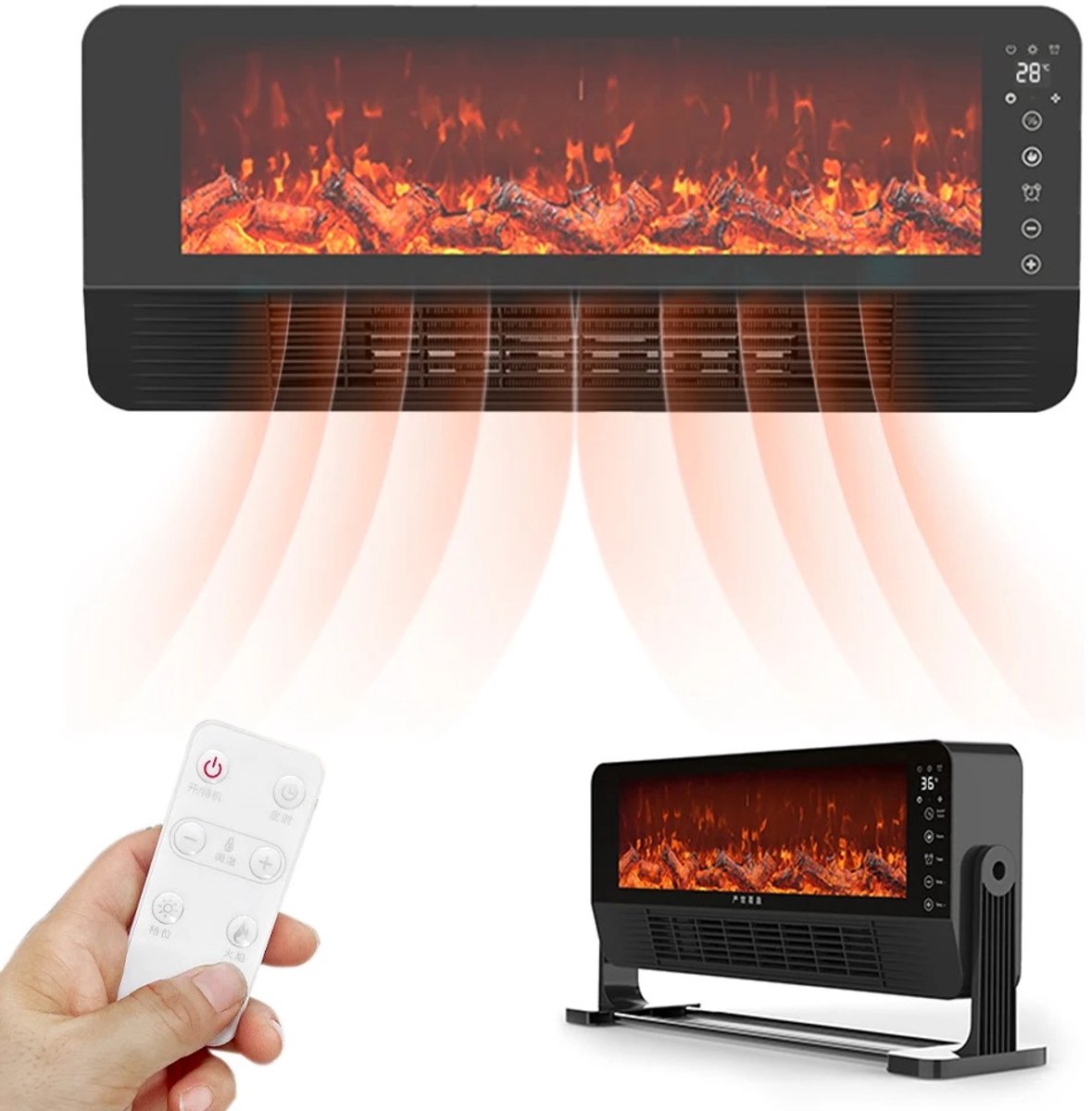 ITRONIQ Elektrische Kachel 2000W - Keramische Ventilatorkachel Met Vlameffect - Afstandsbediening - Thermostaat - Zwart