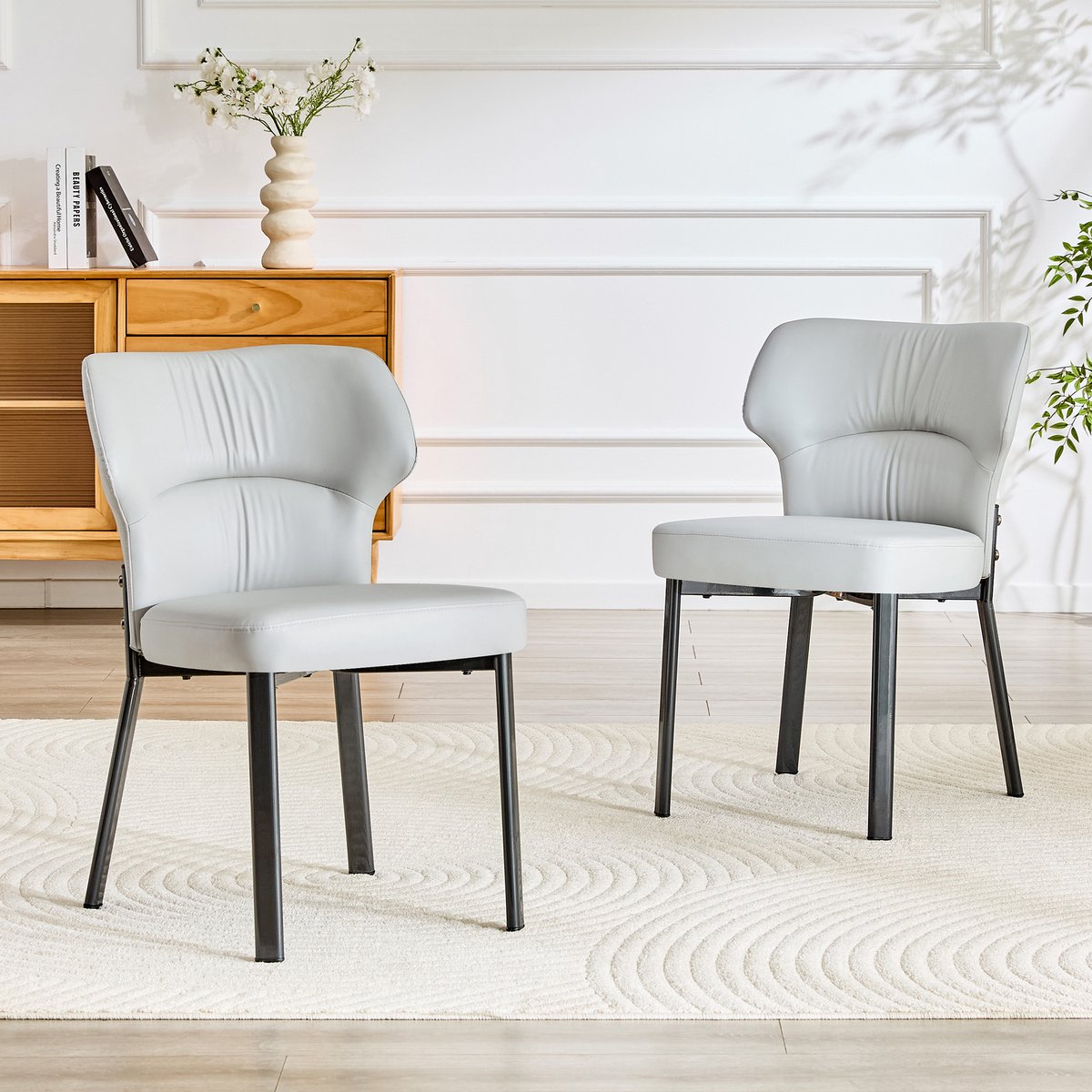 Eetkamerstoelen Set van 2 - Comfortabele Kuipstoelen met Gepolsterde Zitting en PU-Leder - Voor Eetkamer, Keuken en Woonkamer - Grijs