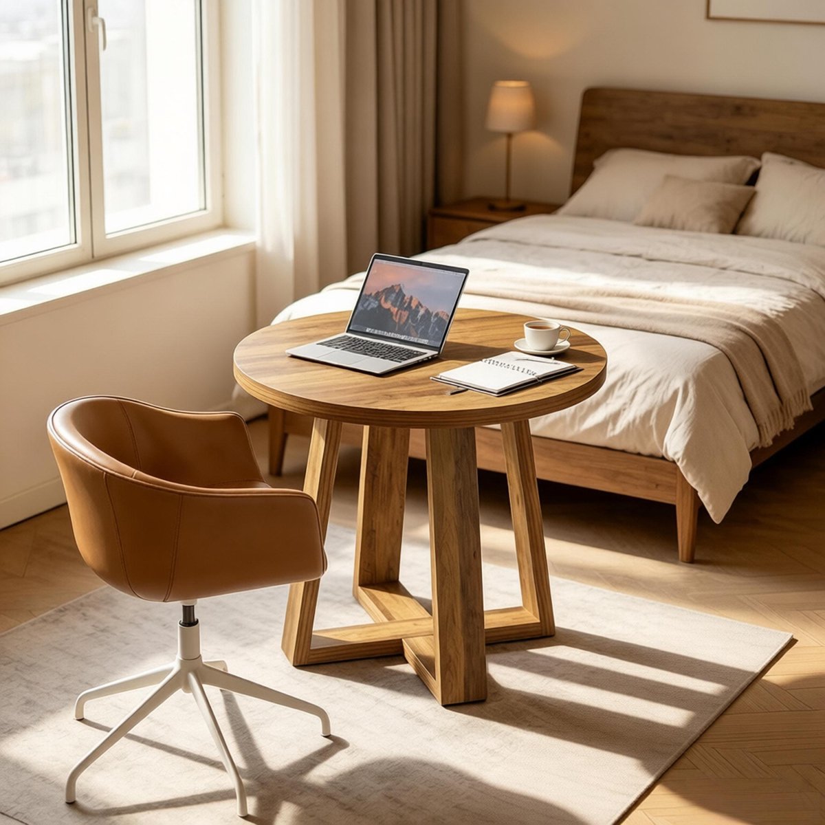 Wishdor Ronde bijzettafel - Landelijk design - MDF - bruin - 80 cm - voor woonkamer kantoor en vergaderruimte