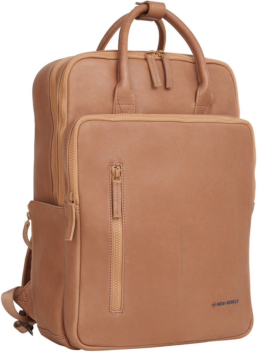 New Rebels Obsidian Milwaukee Camel Leren Laptoprugzak 15.6 inch Premium Werktas Schooltas Business 18 Liter Echt Leer