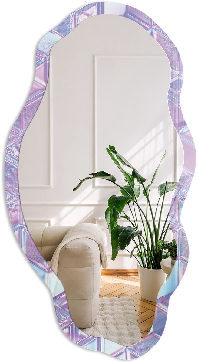 Coloray Glazen Kubussen Spiegel - Paars Rechthoekige Spiegel Met Modern Design - Organische Spiegel - Woonkamer - Abstract - 45x90 cm - Totale afmeting 52x97 cm Glazen Kubussen, Paars