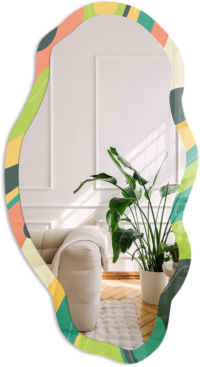 Coloray Abstractie Van Kleur Spiegel - Groen Rechthoekige Spiegel Voor Interieur - Organische Spiegel - Woonkamer, Kantoor, Slaapkamer - Abstract - 45x90 cm - Totale afmeting 52x97 cm