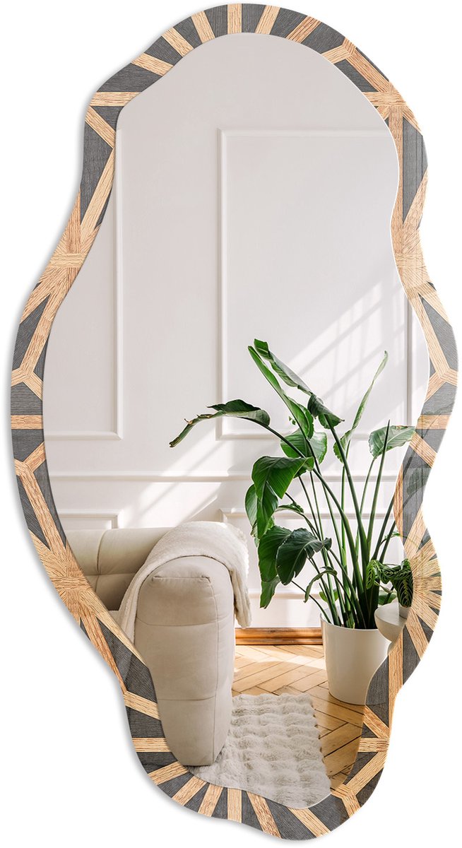 Coloray Energie Van Het Patroon Spiegel - Bruin Stijlvolle Wandspiegel - Organische Spiegel - Woonkamer, Kantoor, Hal - Geometrisch - 45x90 cm - Totale afmeting 52x97 cm