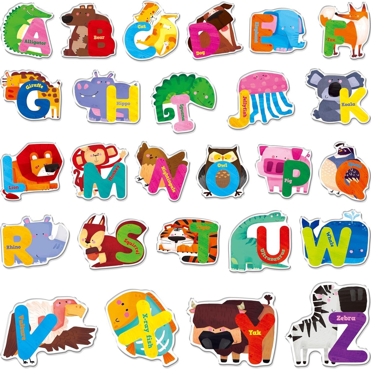 26-delige Dieren Alphabet Jelly Stickers voor Raam en Deur, Herbruikbare en Verwijderbare Gel Stickers voor Kinderen en Volwassenen, Perfect voor Thuis en Klaslokaal Decoraties en Feestjes