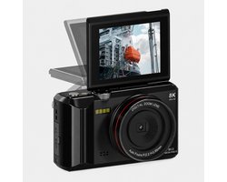 Nexeli NX-RTC-16 Retro Digitale Fotocamera – 68MP Foto's – 8K Video – Autofocus – 16x Digitale Zoom – Vlog camera – Draaibaar Klap Scherm – Zwart