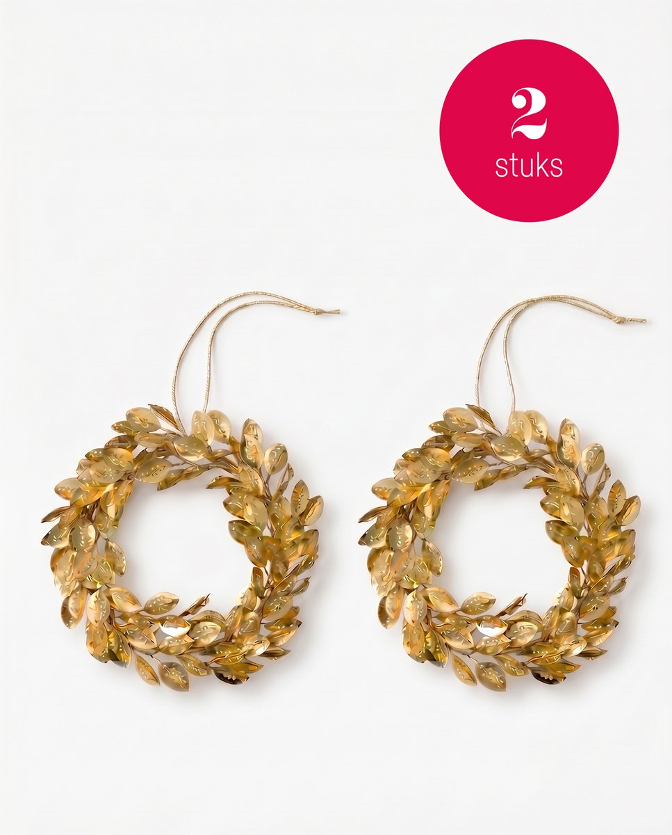 vtwonen - Kerstornament Wreath - Goud - Metaal - Set van 2 - 10 cm
