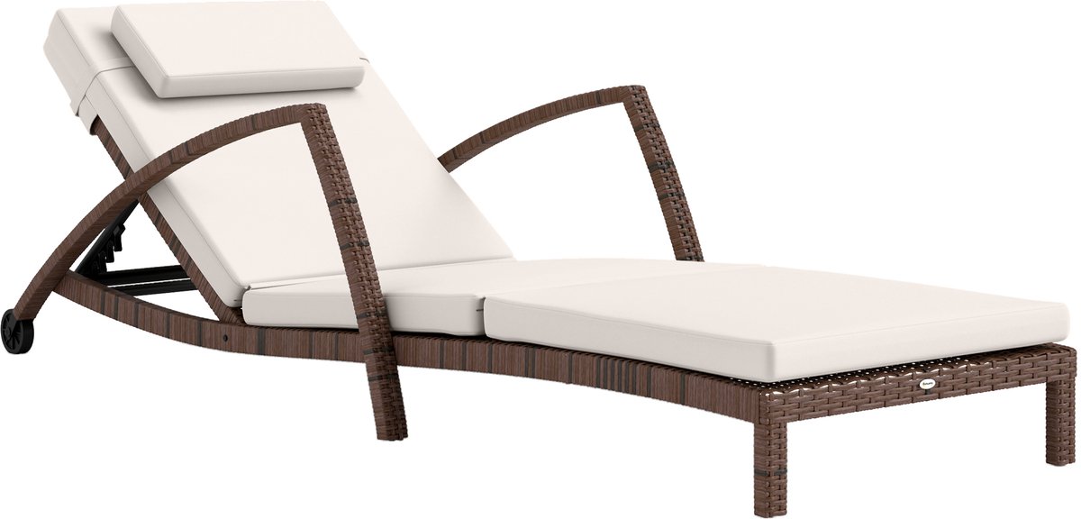 Outsunny-Enkele rotan ligstoel (eenvoudig)-Gevlochten hars-185x72x78cm-Beige