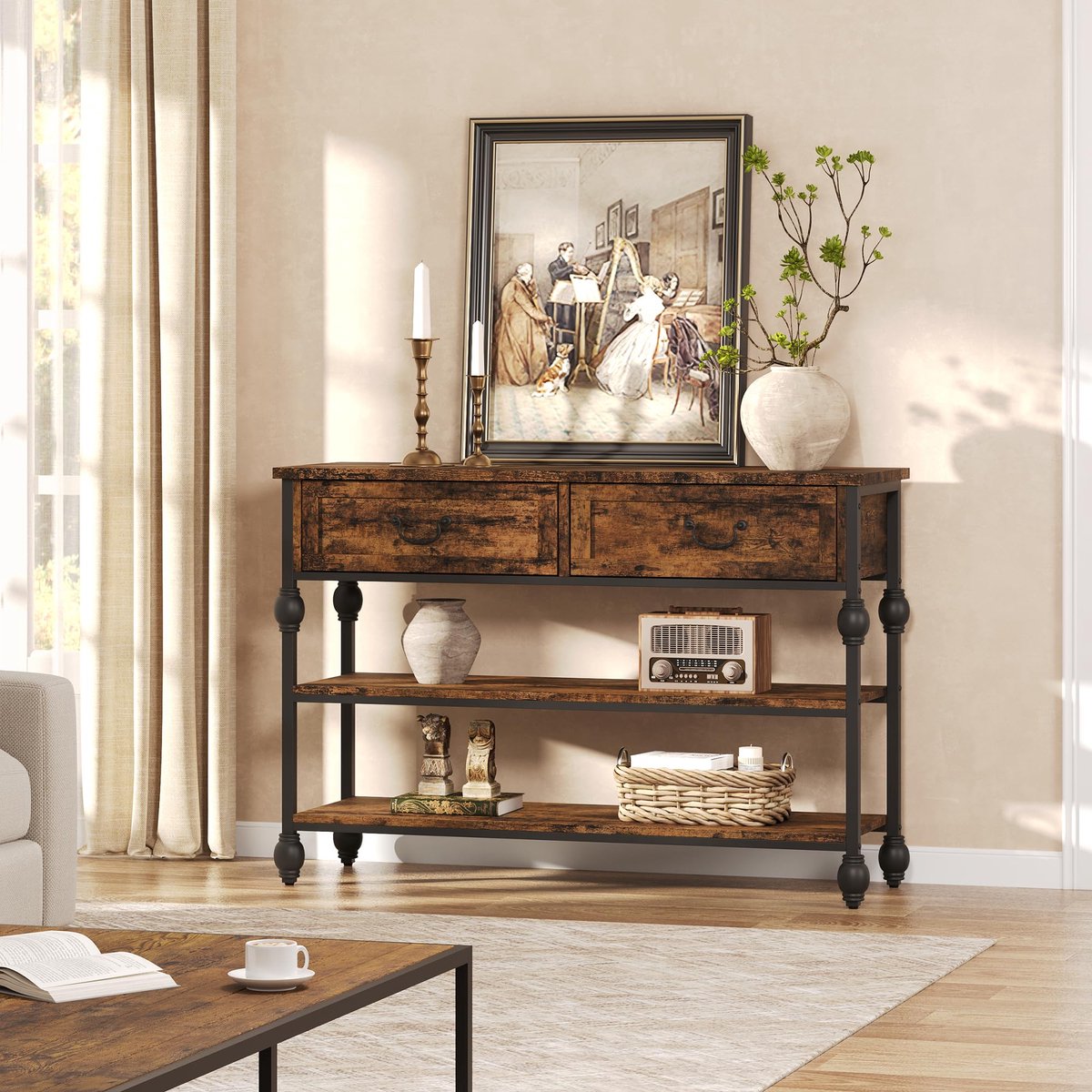 Danky Consoletafel - 2 Laden - Metaal - Smal Design bruin
