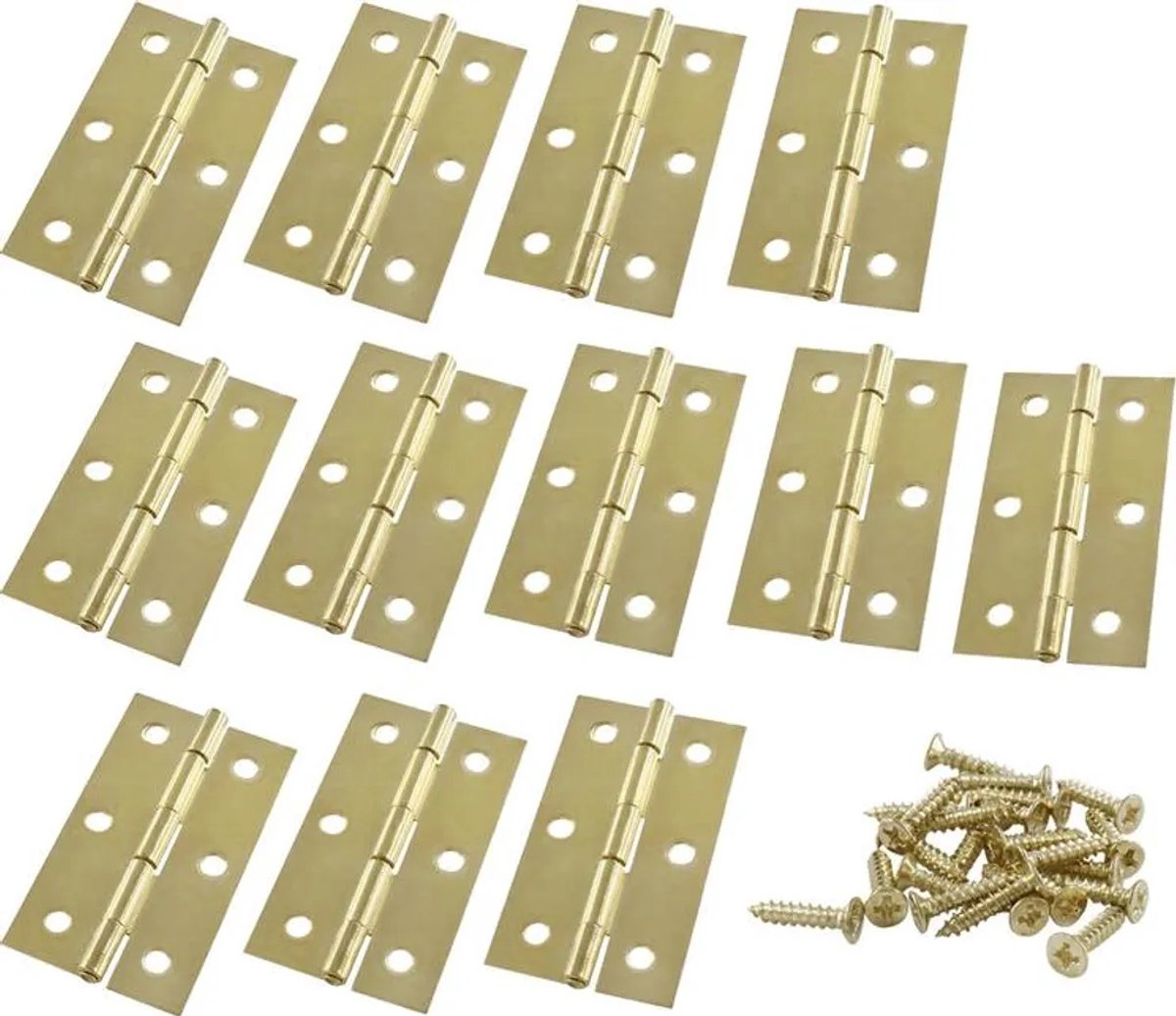Verpakking van 12 stuks 2,5 inch deurscharnieren, kastscharnieren, gouden drukknopscharnieren
