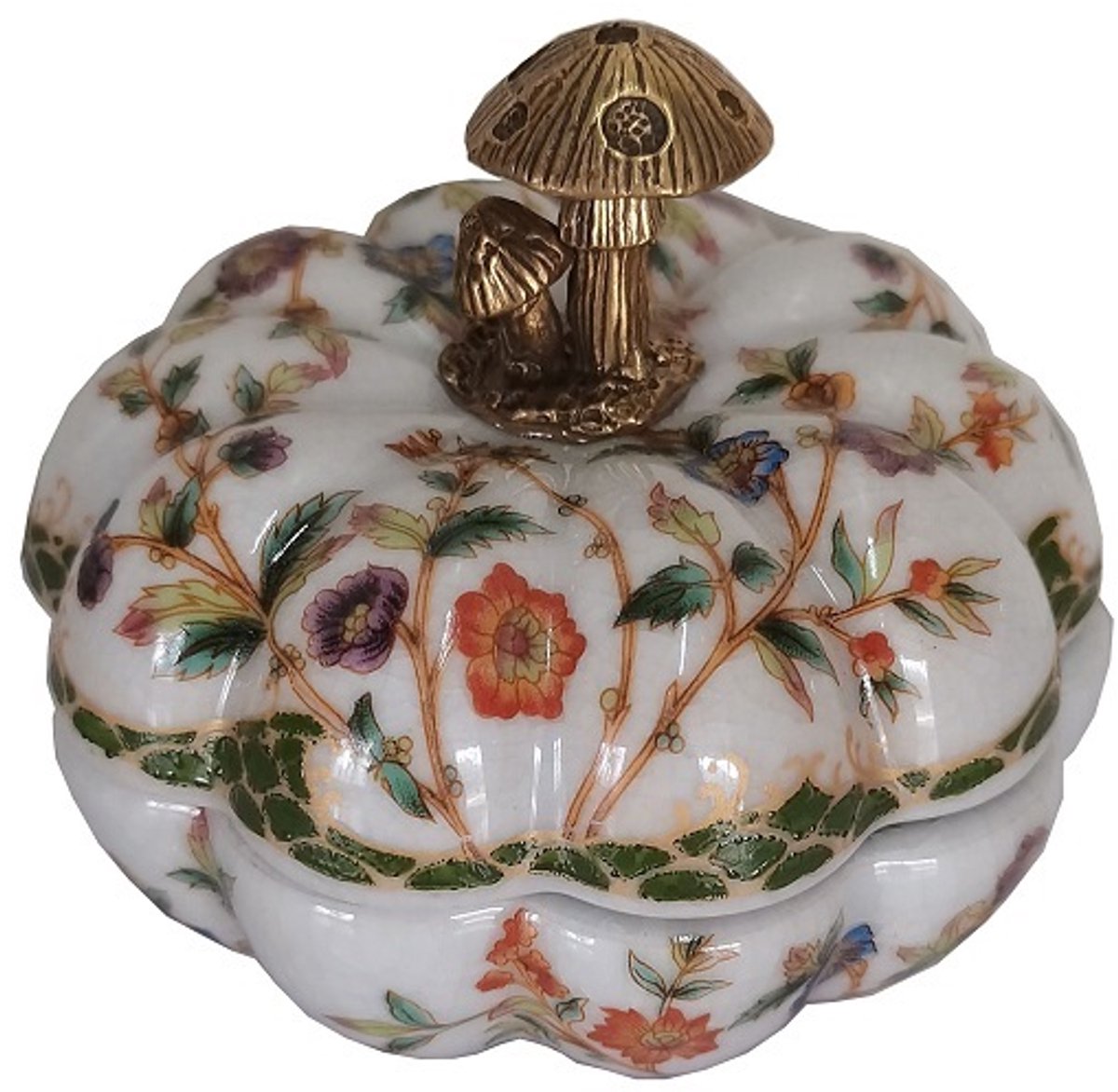 Doosje paddenstoel wit/goud 9,8x9,8x8,2cm