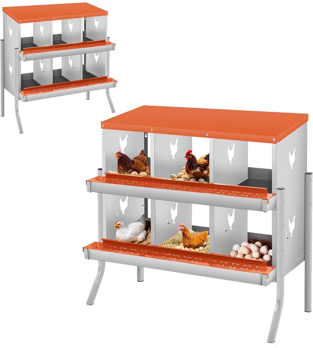 HoerFuriy - Kippenlegnest - Gegalvaniseerd Staal - Voor Buiten en Pluimvee - 84,5x42x90,3cm - 6 Afdelingen - Vrijstaand met Poten - Oranje-rood