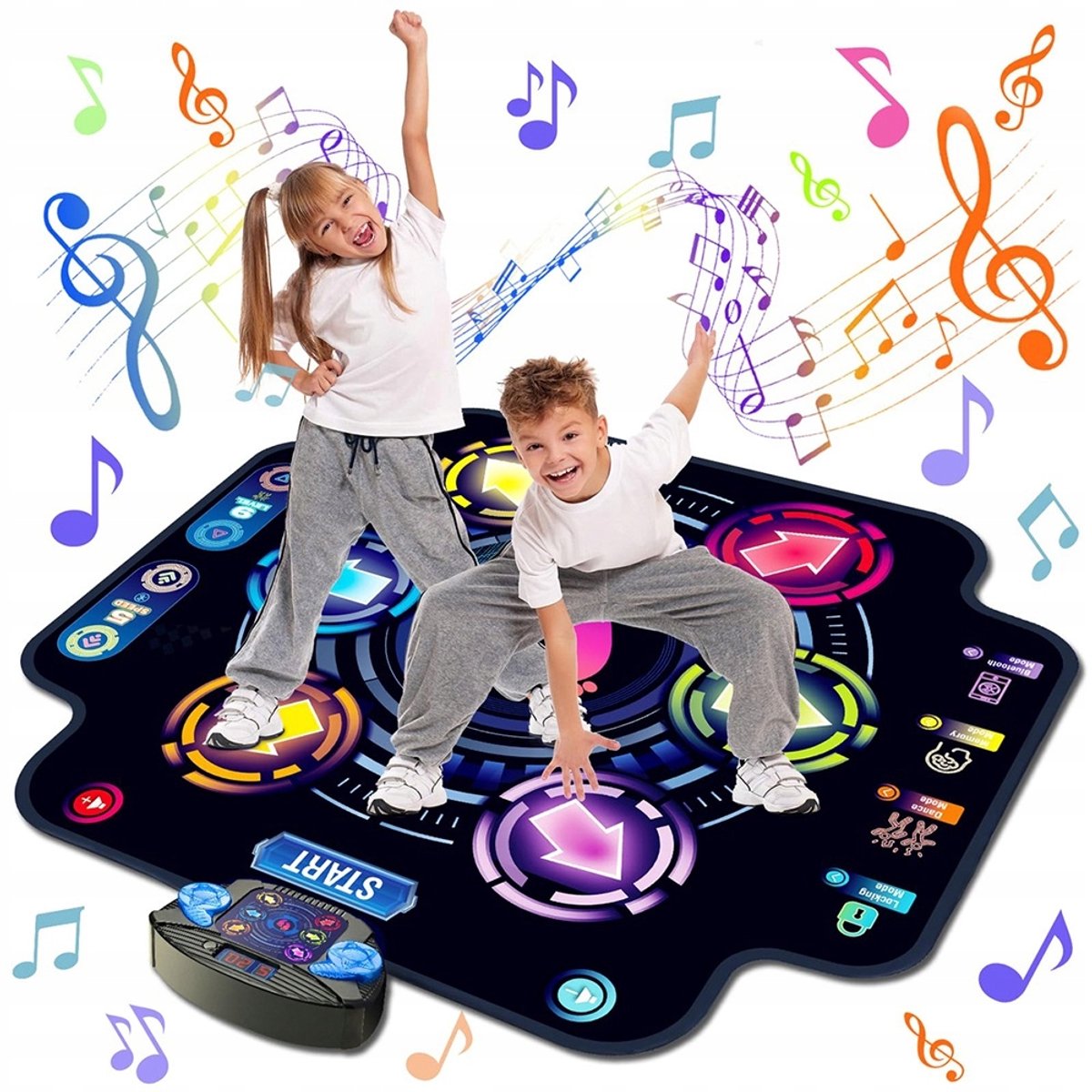 Dansmat Voor Kinderen - Muziekmat met 6 Knoppen - Interactieve Speelgoedmat - Dans en Muziekspel - Bluetooth - 9 Niveaus & 5 Snelheden - LED Scorebord - 104x100 cm - Antislip - Coördinatie & Reactie - Voor 3-12 Jaar - Ouder-kind Spel & Feest