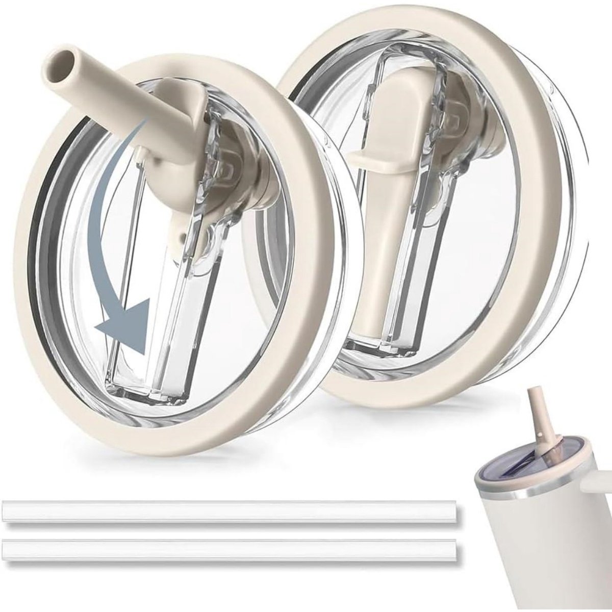 SSTRWGOOD 2 Stuks Flesaccessoires - Uitlokdoppen - Geschikt voor 40oz Stanley Cup en Andere RVS Bekers - Herbruikbaar Anti-lek Stofdicht Deksel - Kunststof - Diameter 10cm - Incl. 2 Rietjes