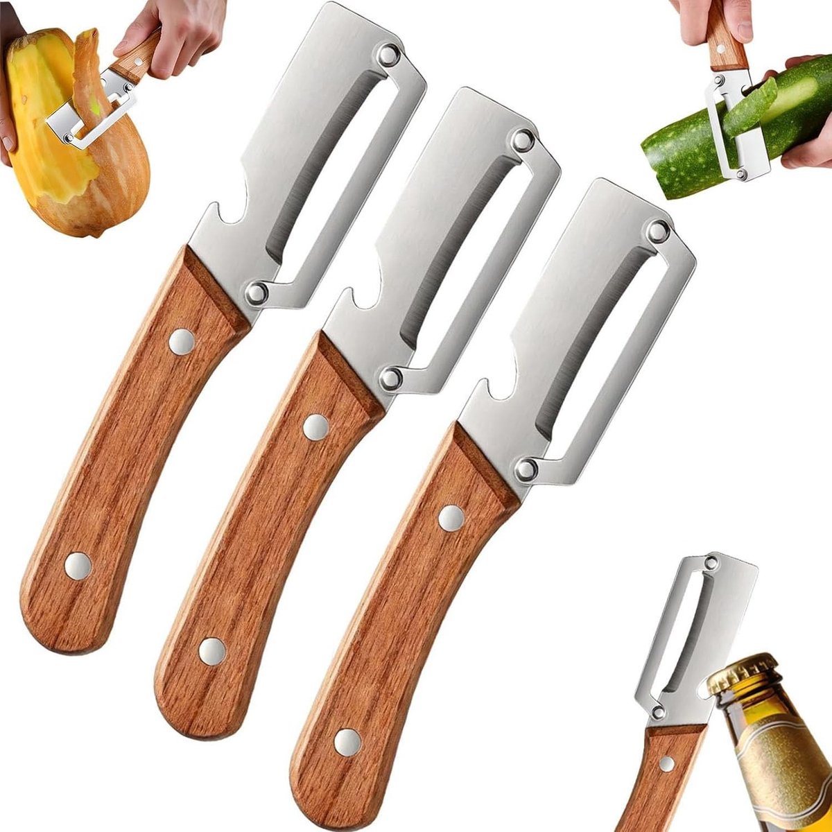 Solidchoice - 3-delige Roestvrijstalen Groenteschiller met Flesopener