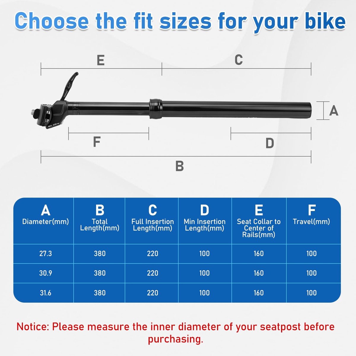 Solidchoice - Aluminium Fietszadelpen met Schokdemper en Verstelbare Hoogte